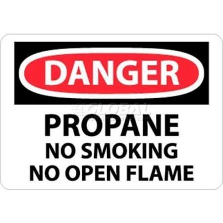 NATIONAL MARKER CO NMC OSHA Sign, Danger Propane No Smoking No Open Flame, 10in X 14in, White/Red/Black D397RB